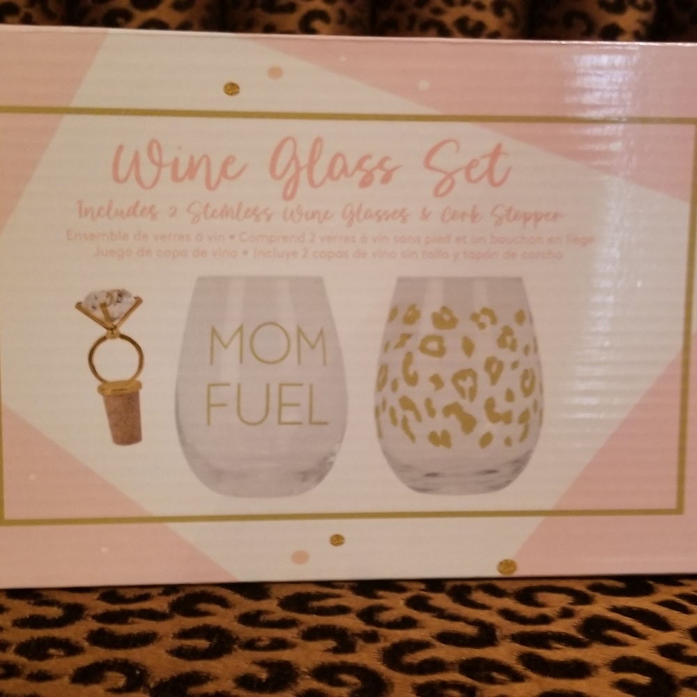Stemless Wine glass set. "Mom Fuel"